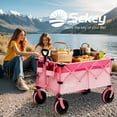 thumbnail image 3 of Sekey 220L Collapsible Foldable Wagon with 330lbs Weight Capacity, Heavy Duty Folding Utility Garden Cart with Big All-Terrain Beach Wheels & Drink Holders.Pink, 3 of 7