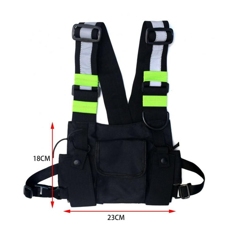 Chest Rig Bag, Radio Chest Harness Reflective Vest Hip Hop, Front Waist  Pouch Holster Vest Rig for Two Way Radio Walkie Talkie 