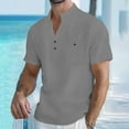 thumbnail image 2 of YUGYXL Mens Collared Shirts Short Sleeve Pullover Linen Shirt Casual Stylish Breathable Beach Clothes with Pocket Summer Gray XXL, 2 of 7