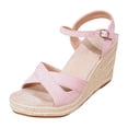 thumbnail image 7 of Platform Wedge Heels for Women Open Toe Suede Elegant Dressy Shoes with Ankle Strap Cushioned Footbed Travel Walking Footwear Pink Size 6, 7 of 7