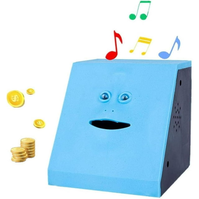 WeFoonLo Novelty Coin Money Eating Musical Face Bank Automatic Money Saving Collection Piggy Bank for Kids Children (Blue Flat)