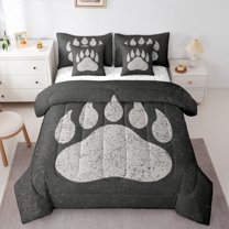 Castle Fairy Teenagers Bear Paw Print 7 Pieces Bedding Comforter Set,Rustic Cabin Full Bedding Set Lightweight,Woodland Animal Fitted Sheet Flat Sheet,Lightweight Room Decor