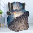 thumbnail image 4 of Driftwood Soft Flannel Fleece Blanket, Seascape Theme Rocky Sea Shore with Driftwood Trees Trunks Cloudy Sky Image, Cozy Plush for Indoor and Outdoor Use, 60" x 80", Blue and Beige, by Ambesonne, 4 of 5