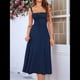 thumbnail image 4 of Vestido Midi con Corsé, Aberturas Fluidas y Cordones para Mujer, Vestido Informal de Verano de Corte A para Fiesta de Té. Azul Marino S, 4 of 8