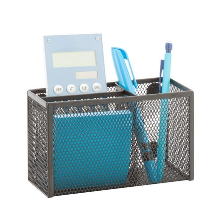 Magnetic Desktop Pen - Honey Can Do eXcessory Mesh Magnetic 3-Slot Pencil Holder, Multicolor