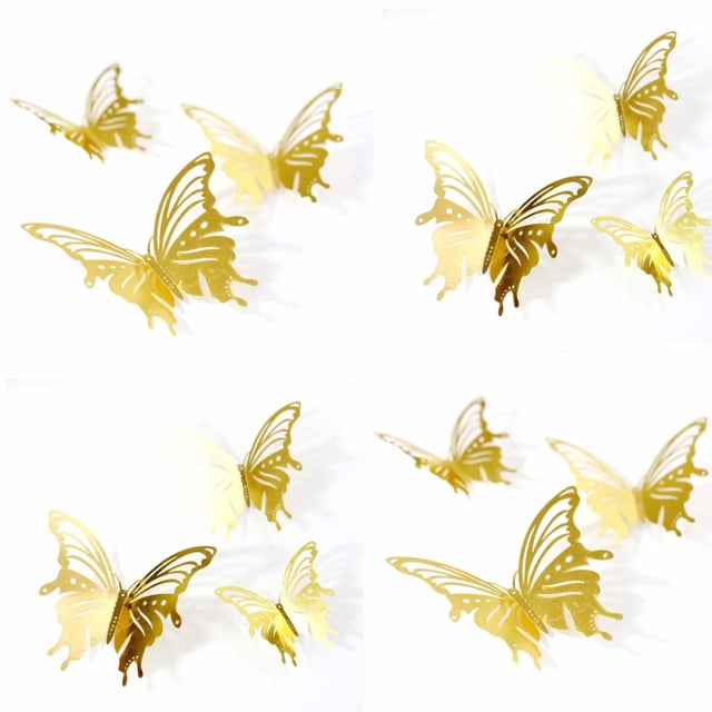 Pegatinas de pared con textura de metal 3D y mariposas, diseño de simulación hueca para fiestas navideñas, suministros para el hogar