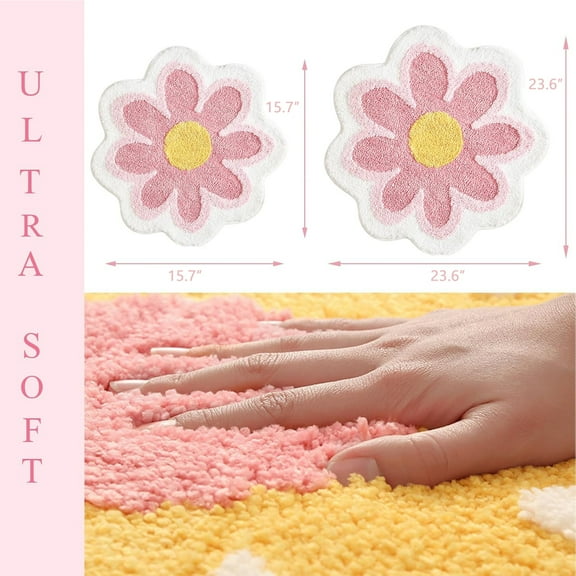 Flower Bathroom Rugs, Pink Bath Mat, Beauty Bath Rugs, Ultra Soft Microfiber Bath Mats, Machine Washable Flower Rug, Shower Bathtub Mat Gift Aesthetic Summer Room Decor, 15.7x15.7 in