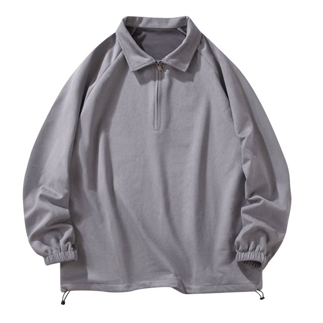 Hombres Casual Sólido Turndown Manga larga Jersey Cremallera Top Sudadera con capucha Pompotops oipoqjl50681