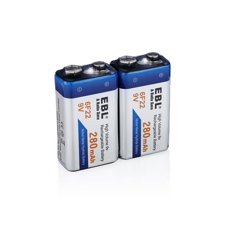 EBL 2-Pack 6F22 280mAh 9V Ni-MH Rechargeable Batteries for Toys Camera (Best Batteries For Camera Flash)