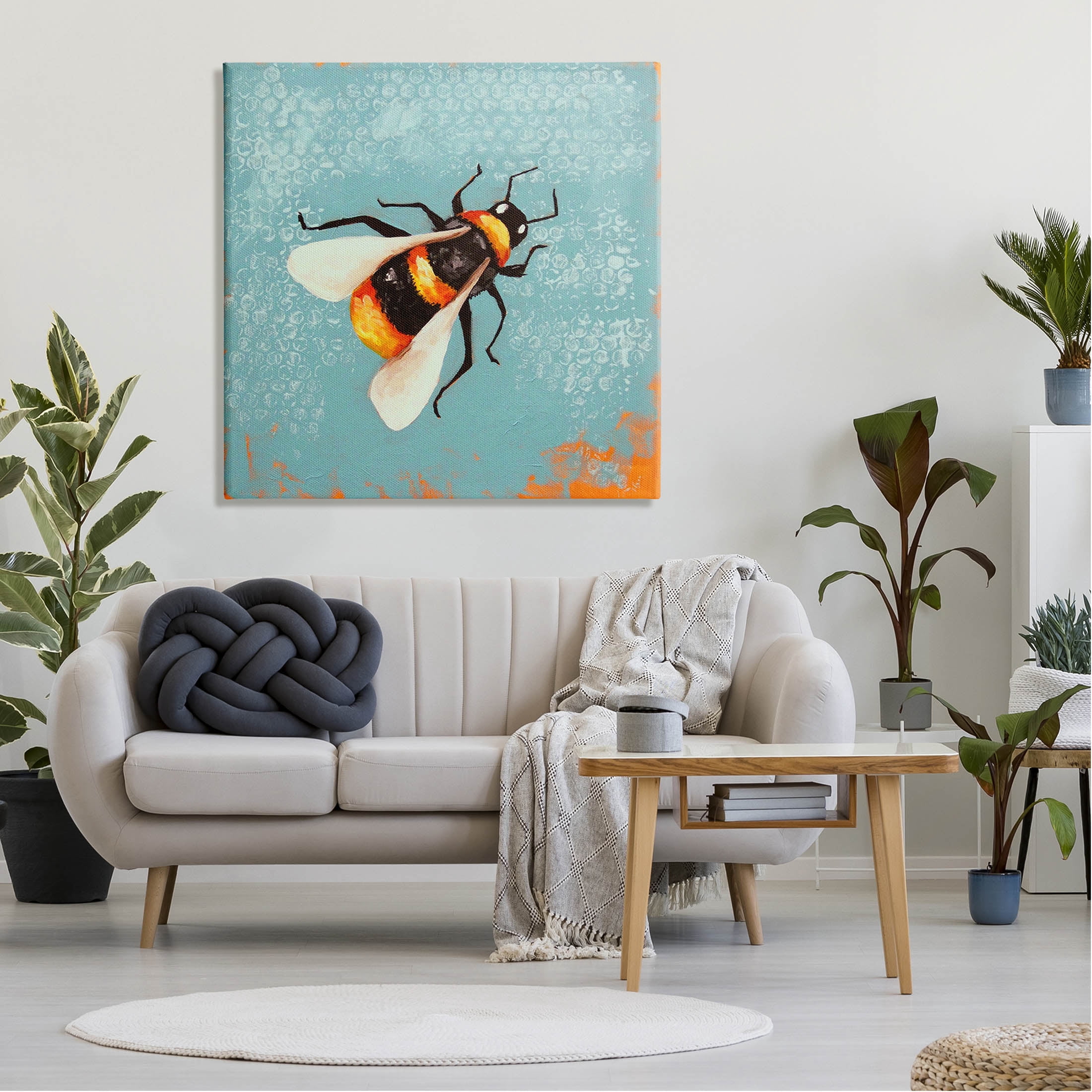 Stupell Industries Bumble Bee Blue Hive Pattern Painting Gallery Wrapped Canvas Print Wall Art, Design by Lucia Stewart