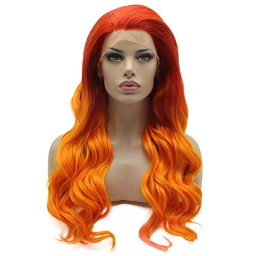 Lushy Wavy Long Two Tone Orange Ombre Wig Full Density Half Hand