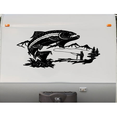 Trout Fishing Mountains RV Camper 5th Wheel Motor Home Vinyl Decal Sticker Trout Fishing Mountains RV Camper 5th Wheel Motor Home Vinyl Decal Sticker