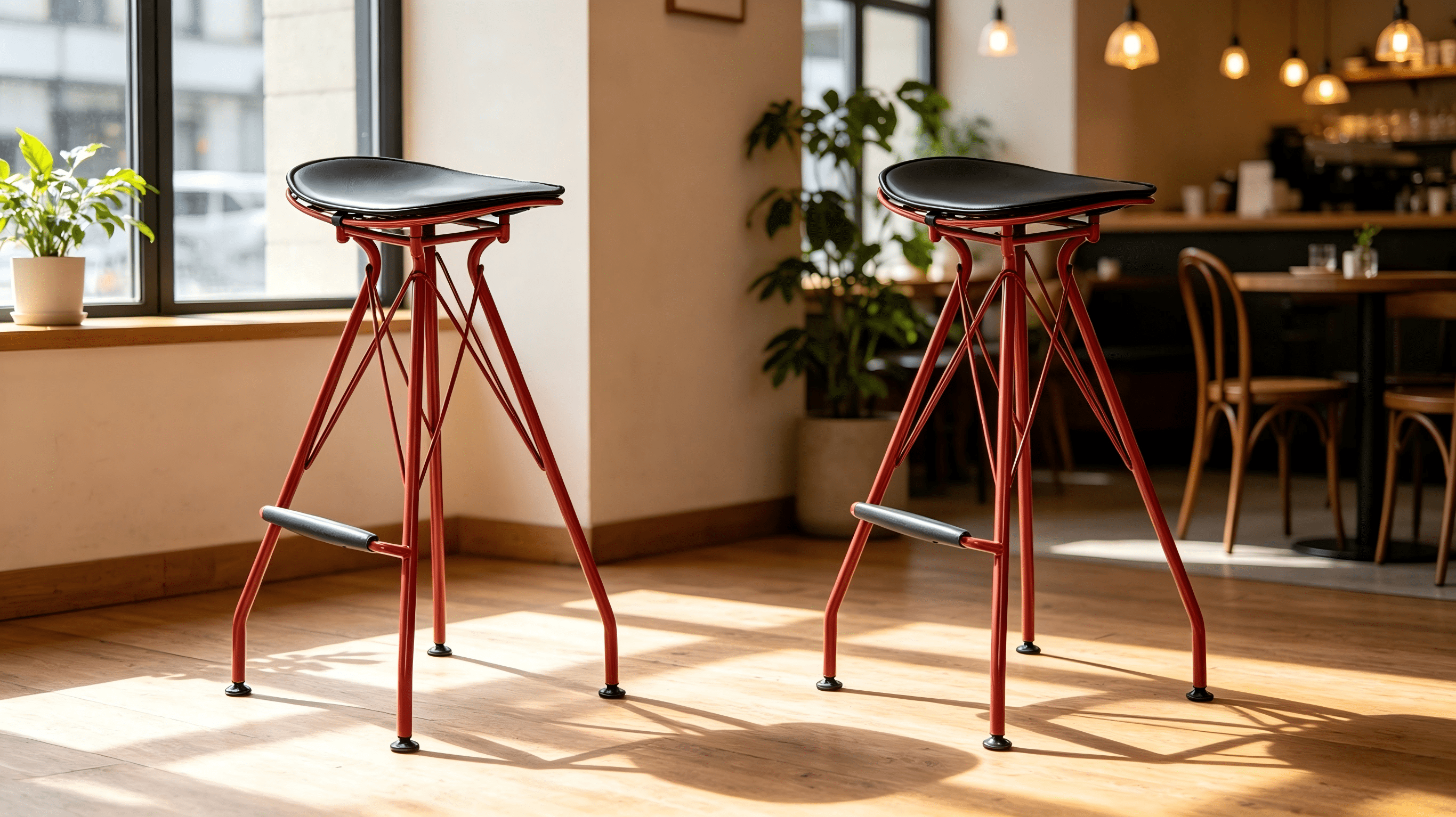 30" Counter Height Bar Stools Set of 2, Industrial Metal Bar Chairs with Faux Leather Seat & Wood Footrest, Farmhouse Kitchen Island Stools