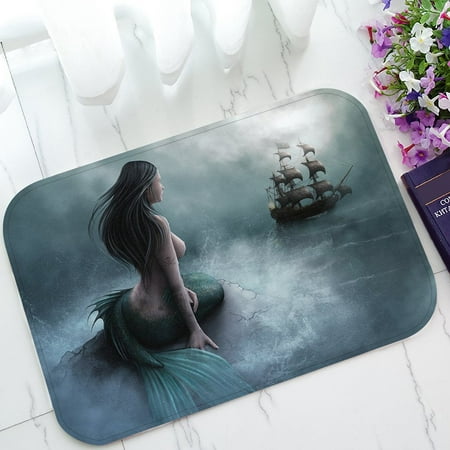 Mermaid And Ship GCKG Mermaid and the Sailing Ship Non-Slip Doormat Indoor/Outdoor/Bathroom Doormat 23.6 x 15.7 Inches ()