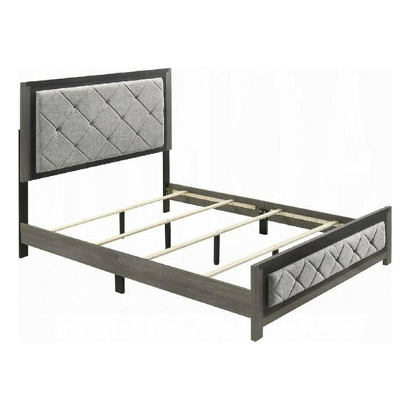 Joho King Bed with Gray Diamond Button Tufted Upholstery- Modern Gray