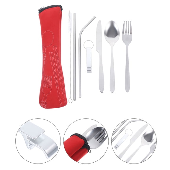 FELTECHELECTR Tableware 7 Pieces in Set Stainless Steel Mirror Polished for Outdoor Camping and Hiking