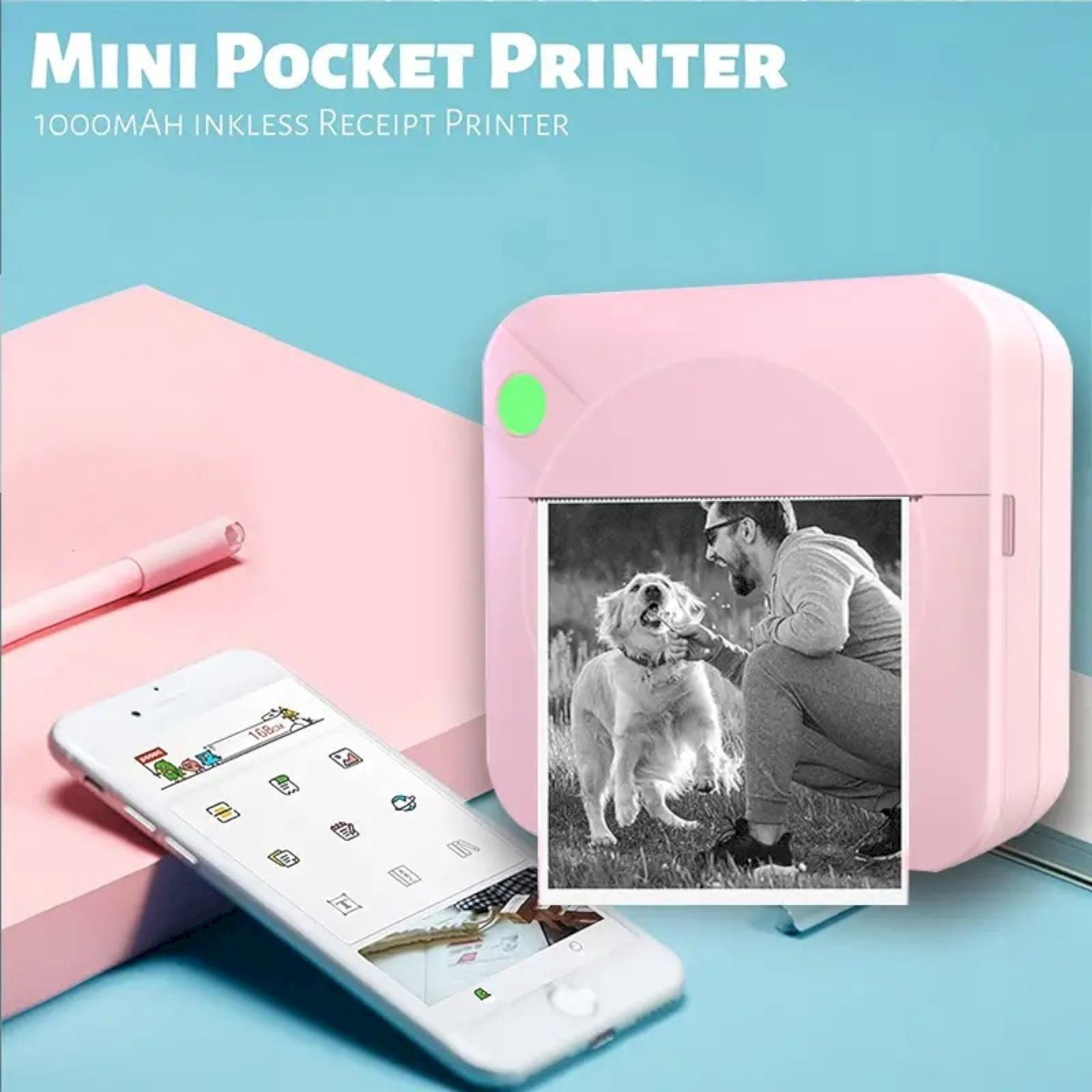 ZOURIH Sticker Printer-Mini Printer Print Pods Portable Thermal Inkless Sticker Maker Machine Bluetooth Pocket Impresora Portatil Instant Print for Notes,Label,Pictures,Web Page,DIY,Gift,3 Rolls-Pink