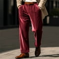 thumbnail image 2 of SROBPTY Plus Size Mens Pants, Dress Pants for Men, Men's Casual Solid Color Velvet Business Dress Pants with Pockets Wine,XXL, 2 of 5