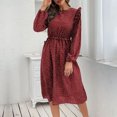 thumbnail image 6 of Black and Friday Deals 50% Off Clear! asdoklhq Woman Clothes Clearance,Women's Long Sleeve Round Neck Dot Printed Ruffles Casual Button Dress, 6 of 8