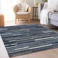 thumbnail image 5 of HomeRoots 671071 9 x 12 ft. Navy Blue, Ivory & Gray Striped Transitional Washable Machine Made Rectangle Area Rug with UV Protection, 5 of 9