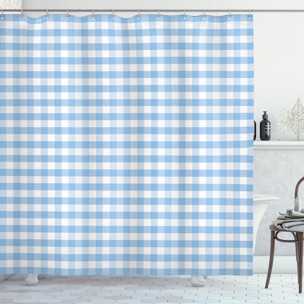 Checkered Shower Curtain, Little Squares and Stripes Pastel Color