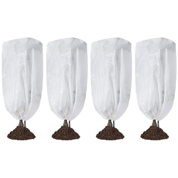 Maphissus 4 Pack Drawstring Plant Covers Freeze Protection , 32x47'' Reusable Winter Frosts Cloth for Outdoor Plants