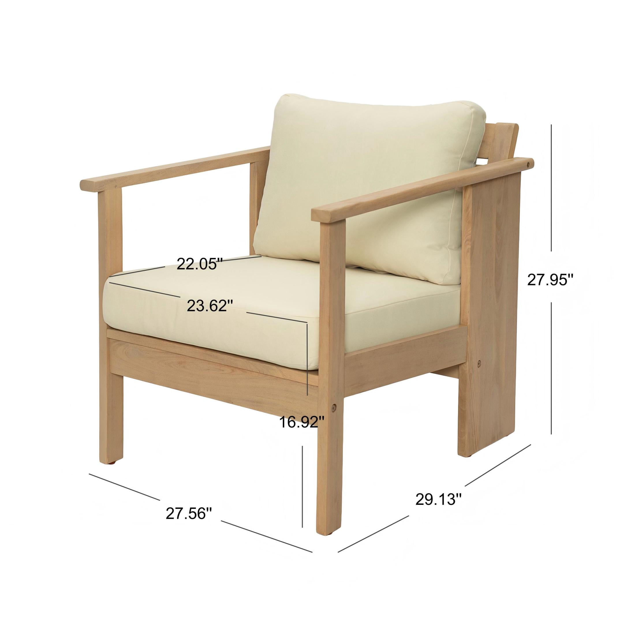 Christopher Knight Home Modern Acacia Wood Patio Club Chair with Cream Cushions, Light Teak Finish, Set of 2