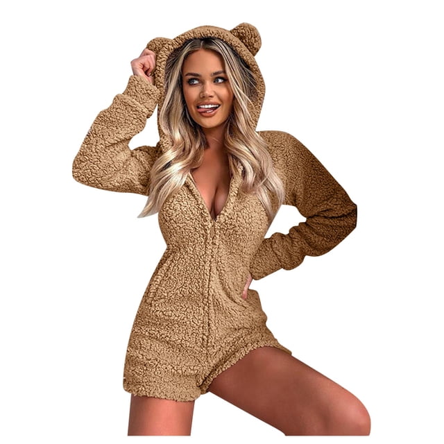 Pyjama Combinaison à Manches Longues pour Femmes avec Capuche, Décontracté, Chaud pour l'Hiver