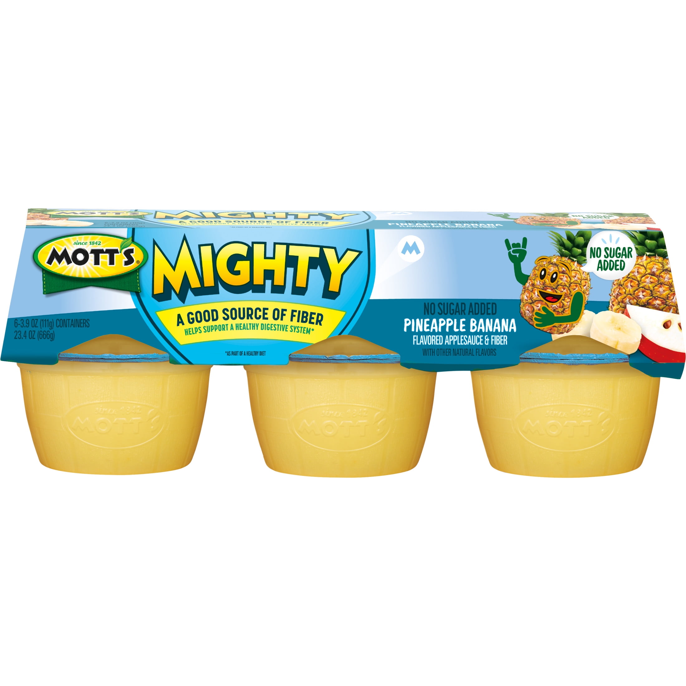 Mott's Mighty No Sugar Added Pineapple Banana Applesauce, 3.9 oz, 6 Count Cups