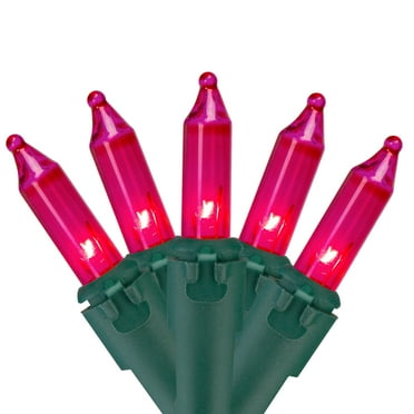 Set of 50 Pink Mini Christmas Lights 2.5" Spacing - Green Wire