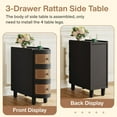 thumbnail image 6 of Tribesigns 3-Drawer Rattan End Table, Solid Wood Sofa Side Table with Vintage Embossed Handles for Living Room, Bedroom, No Assembly, Black & Oak, 6 of 7