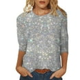 thumbnail image 1 of YDLCAFD T-Shirt Femme Manches 3/4 Imprimé Paillettes Col Rond T-Shirt, 1 of 4