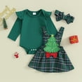 thumbnail image 2 of Okbabeha Newborn Baby Girl Christmas Outfit 0 3 6 9 12 18Months Ruffle Romper Onesie+Plaid Suspender Skirt Headband Clothes Set, 2 of 7