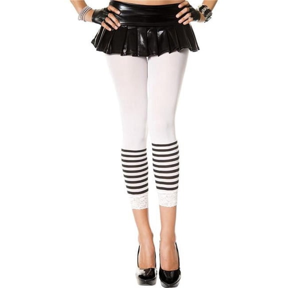 Music Legs Women's 35744-WHITE Lace Trim Leggings with Stripes - White