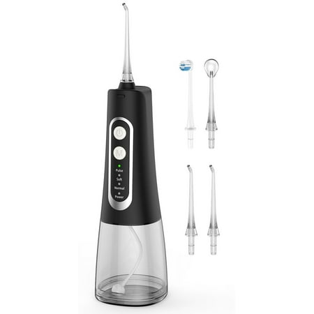 Water Flosser for Teeth Cleaner Rechargeable Oral Irrigator 4 Modes 300ML IPX7 Waterproof Powerful Battery Portable Water Dental Pick for Home Travel (Black) C3