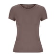 thumbnail image 4 of HAPIMO Women's Trendy Slim Basic Cropped Tops Solid Color Short Sleeve Crew Neck Pullover Elegant Casual Relaxed Blouses for Teen Girls Summer Tees Brown L, 4 of 6