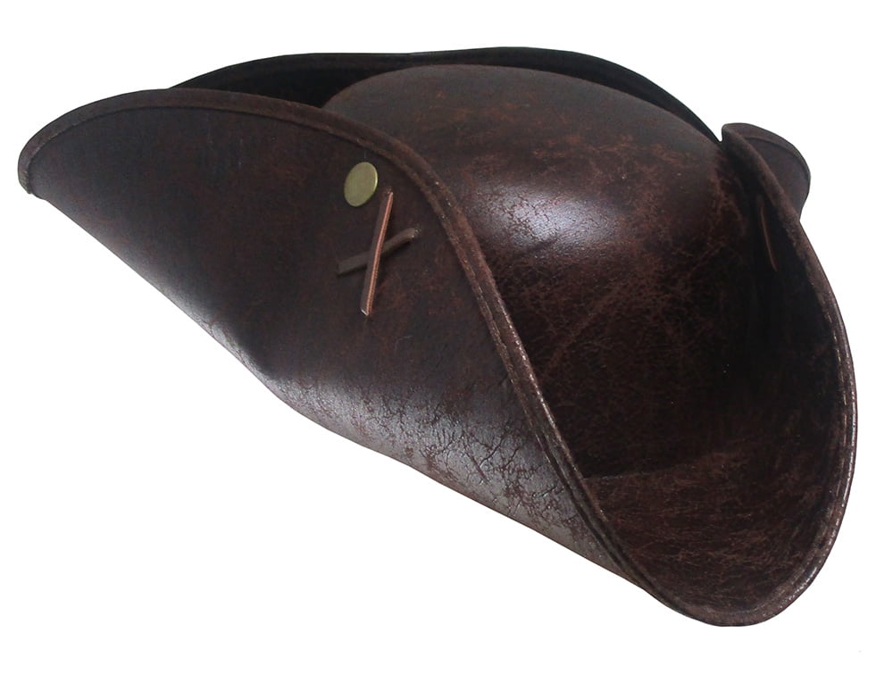 Adult Brown Pirate Tricorne Hat TriCorner Tricorn Faux Leather Colonial Costume