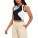 thumbnail image 4 of ATHLECHIC Camiseta sin mangas de verano de bloques de color para mujer, con cuello redondo, básica, para salir, talla XL, negro y gris, 4 of 5