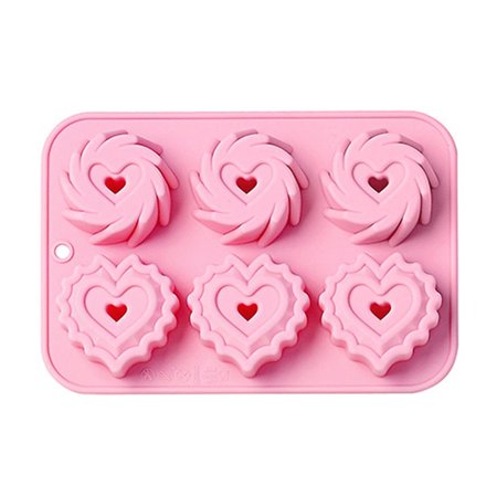 

Baking Baking Pan Chocolate Cake Decorating Tools Soap Mould Donut Silicone Mold 6 Cavity 3D Heart Swirl Shape Cake Mold PINK