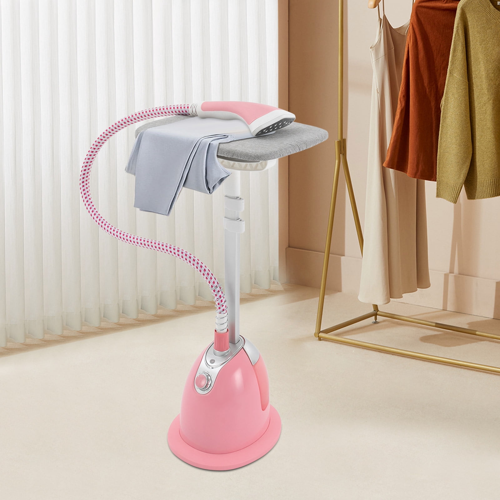 1 PCS 1350W Pink Standing Steamer for Clothes, Professional Garment Steamer with Ironing Board, Steaming Wrinkle Remover, Adjustable Height