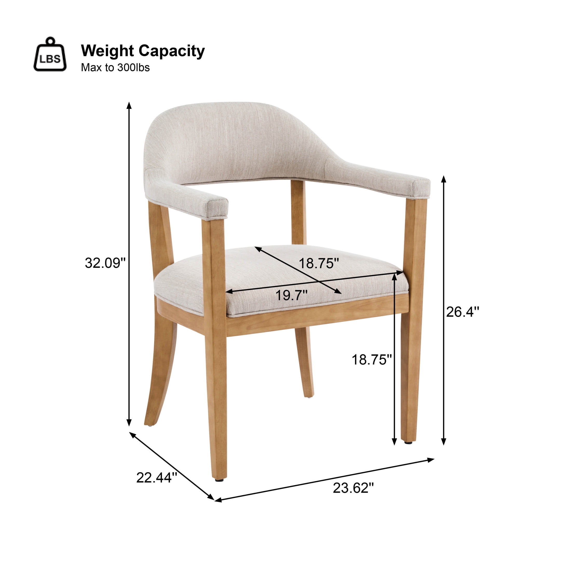 Christopher Knight Home Mid Century Dining Set for 4, Wood Table with Upholstered Arm Chairs, Natural+Beige