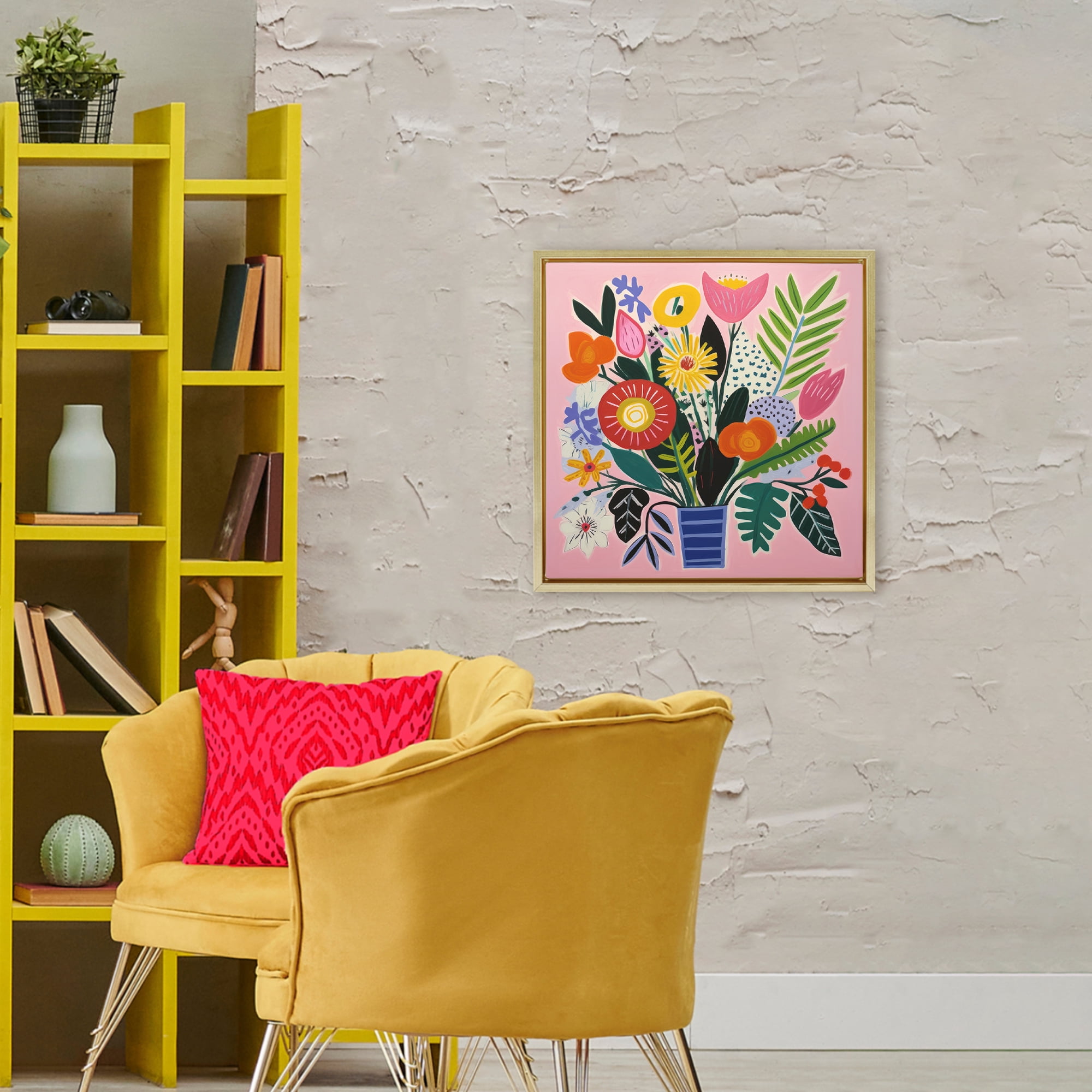Stupell Industries Floral Flourish Summer Bouquet Gold Framed Floater Canvas Wall Art, design by Lazar Studio