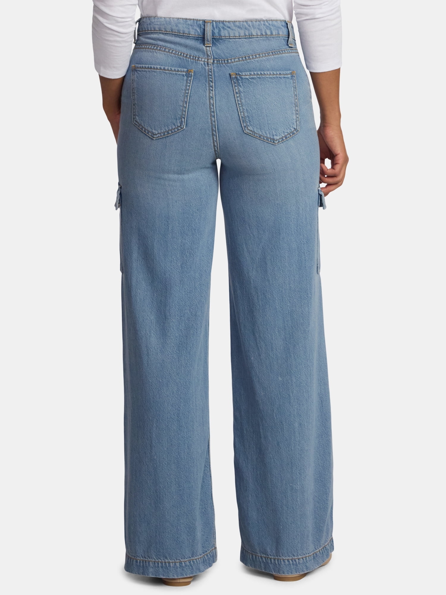 Time and Tru Women's Wide Leg Cargo Jeans, 31" Inseam, Sizes 0-20
