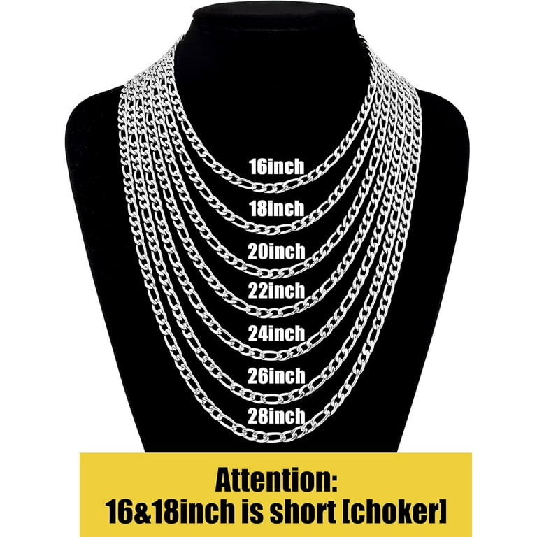 Figaro Chains for Men Women, Silver Tone Mens Chain Necklaces