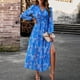 thumbnail image 4 of Vestido Vestido de línea A para mujer, vestido elegante de gasa con abertura lateral, vestido largo de vacaciones con estampado floral Ygjytge Azul T XL para Mujer, 4 of 7