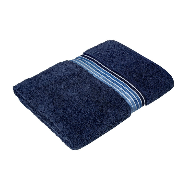 Mainstays 100 Cotton Bath Towel Super Soft and highly absorbent Basic Striped Premium Bath Towel for Bathroom Hotels Spa and Gym Navy