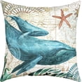 thumbnail image 3 of Pack of 4 Vintage Whale Decorative Throw Pillow Covers, Soft Sea Turtle Square Cushion Case Set for Couch Sofa Bedroom Living Room,Retro Seahorse Octopus Pillow Cases Pillowcases, 18x18 Inches, 3 of 4