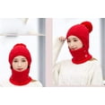 thumbnail image 4 of GRNSHTS Women Winter Beanie Hats One-Piece Fleece Lined Knit Balaclavas Mask Set Skull Neck Circle Scarf Ski Snow Hat Cap with Pompom (B Red), 4 of 9