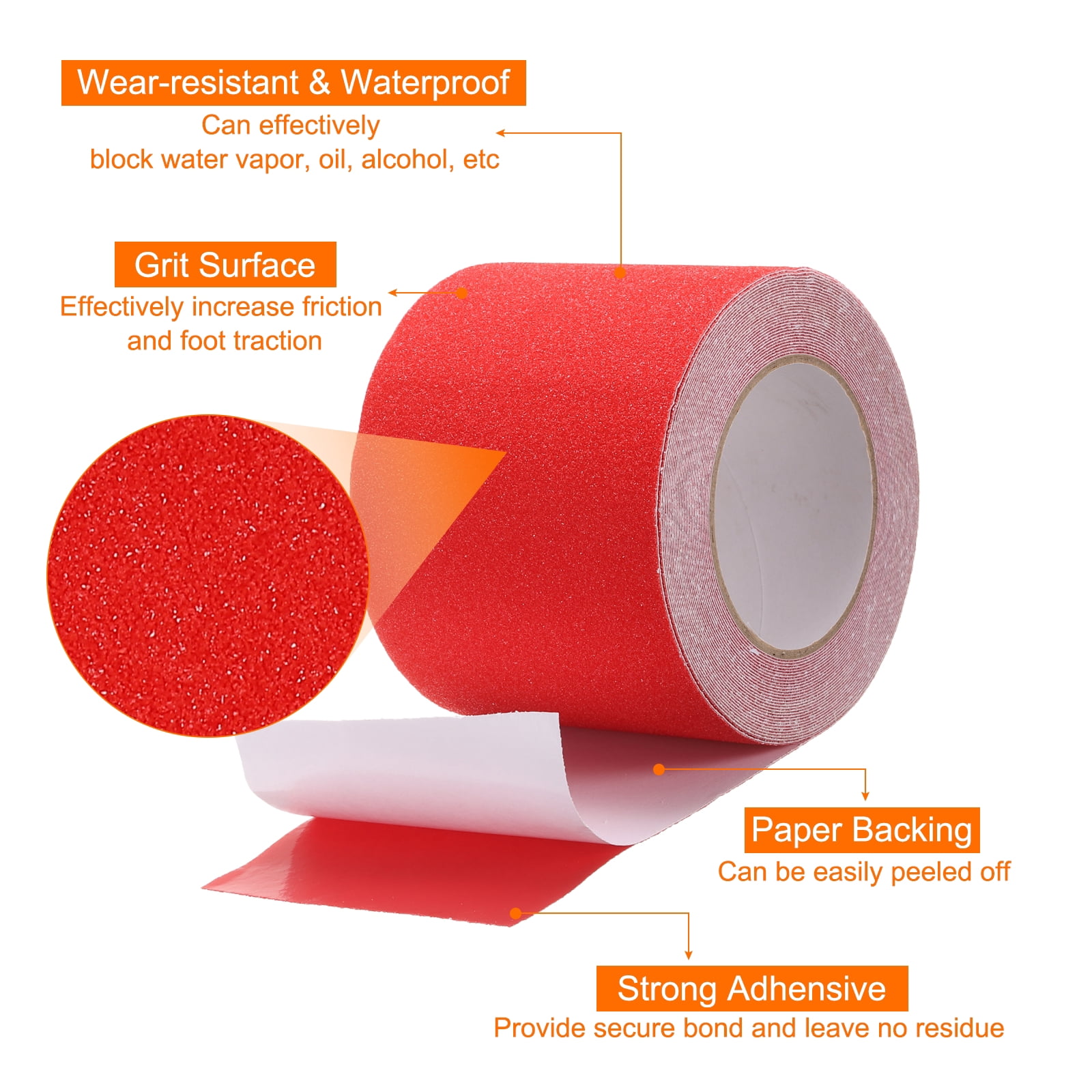 Uxcell Anti Slip Traction Tape 4" x 33ft Waterproof Non-Slip Grip Tape Non Skid Stair Treads Tape for Indoor Outdoor Stair Steps, Red
