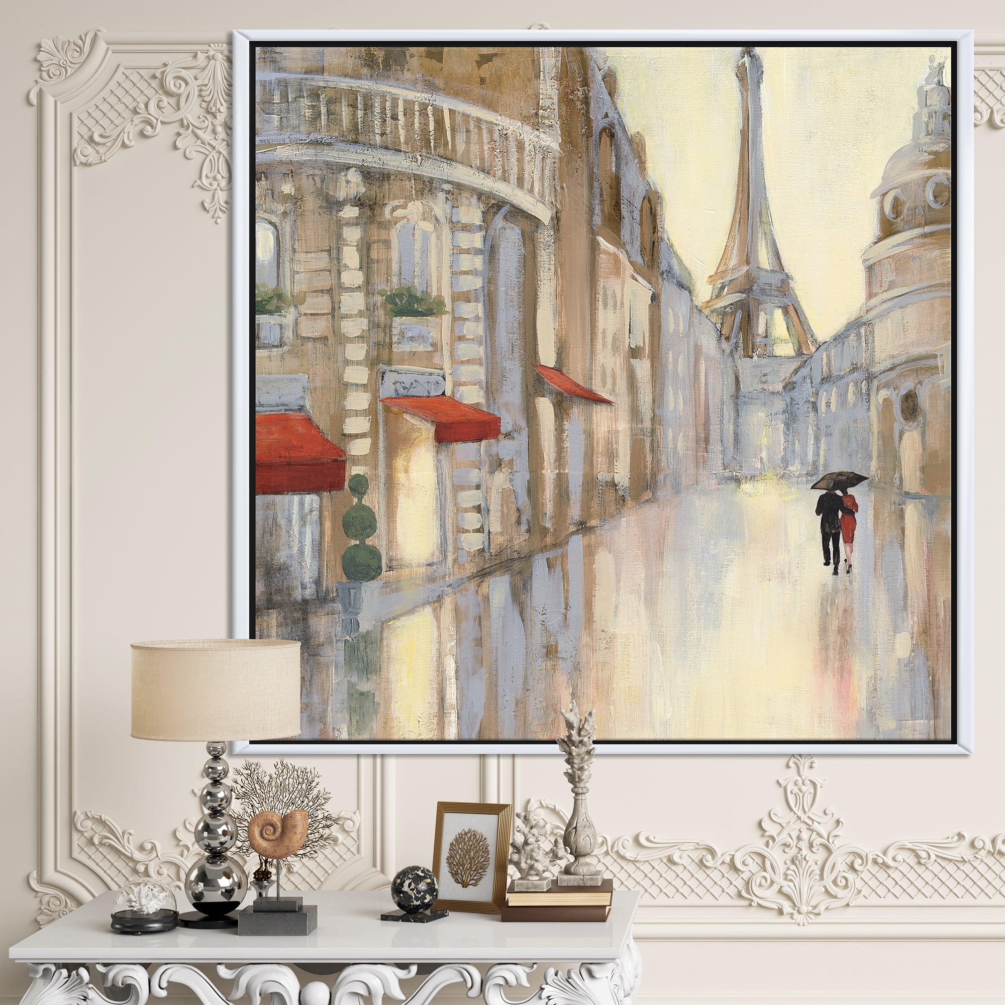 Designart ' Love in Paris III ' Romantic French Country Framed Canvas